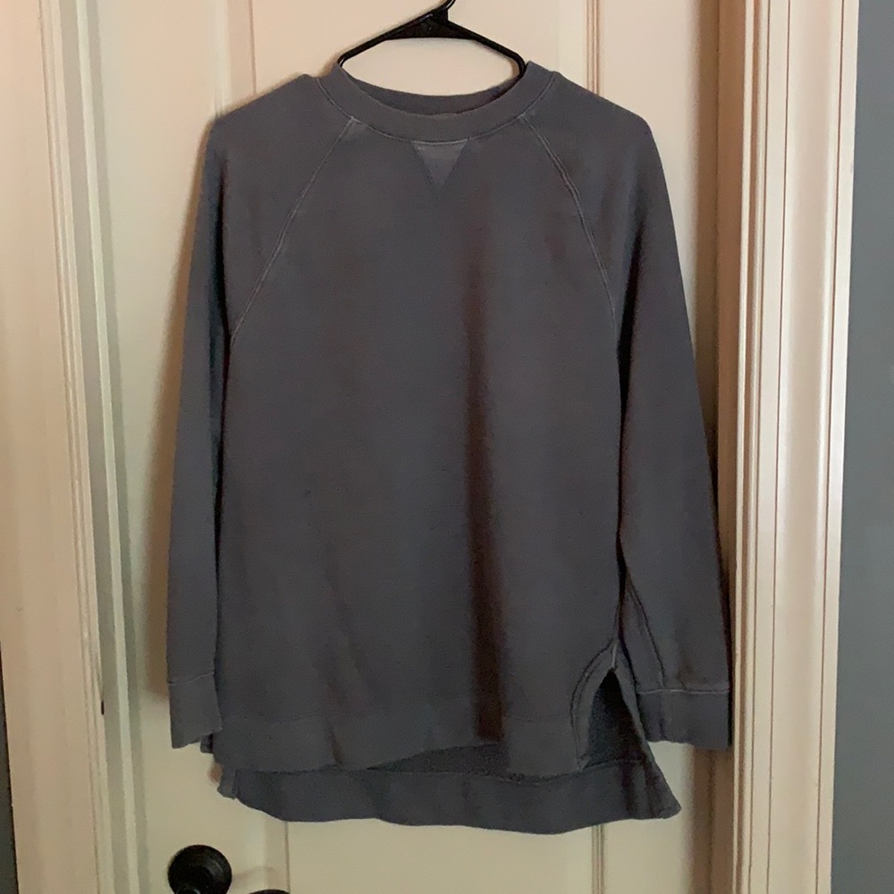 blue gray sweatshirt